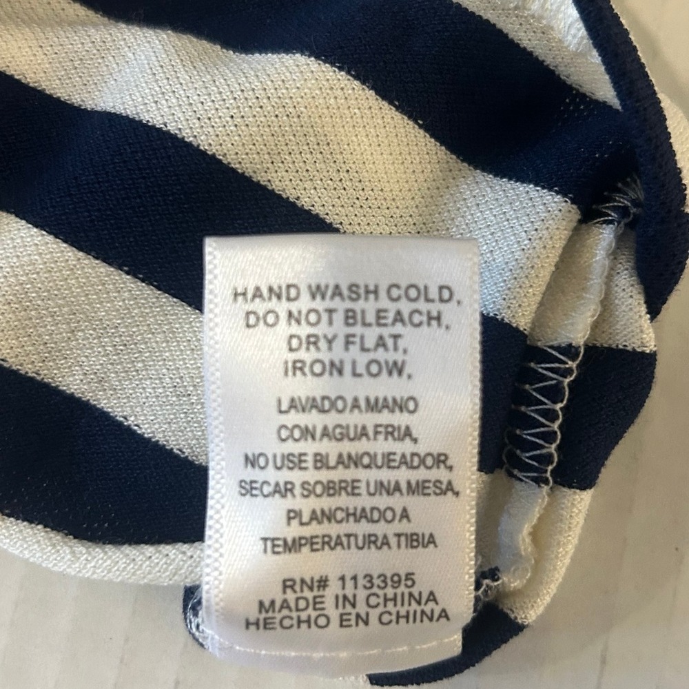 NWT En Creme Navy White Striped Dress Small Tie Strap Knit Cutout Back - Picture 6 of 6